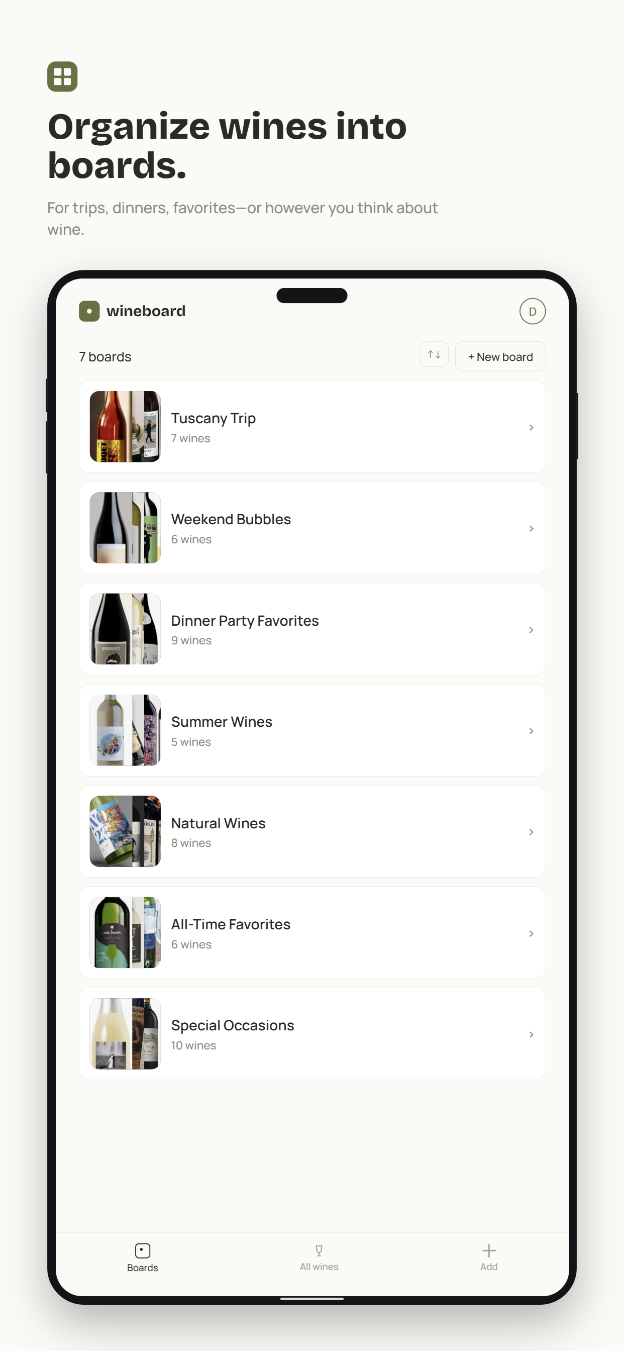 Boards list in wineboard